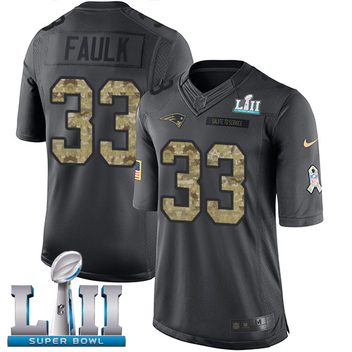 Nike Patriots #33 Kevin Faulk Black Super Bowl LII Men's Stitched NFL Limited 2016 Salute To Service Jersey